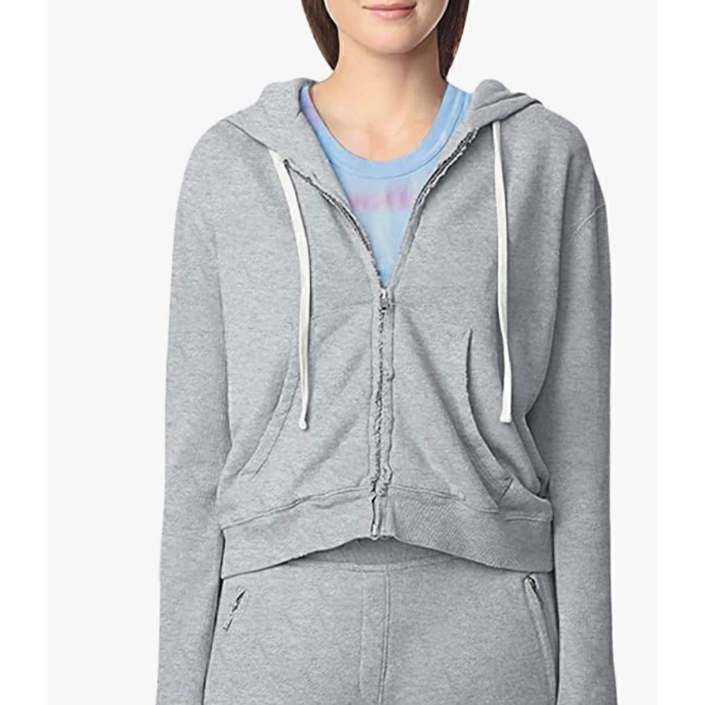 Bandier x Sincerely Jules The Juniper Zip Up Hoodie in Vintage Heather Grey Larg